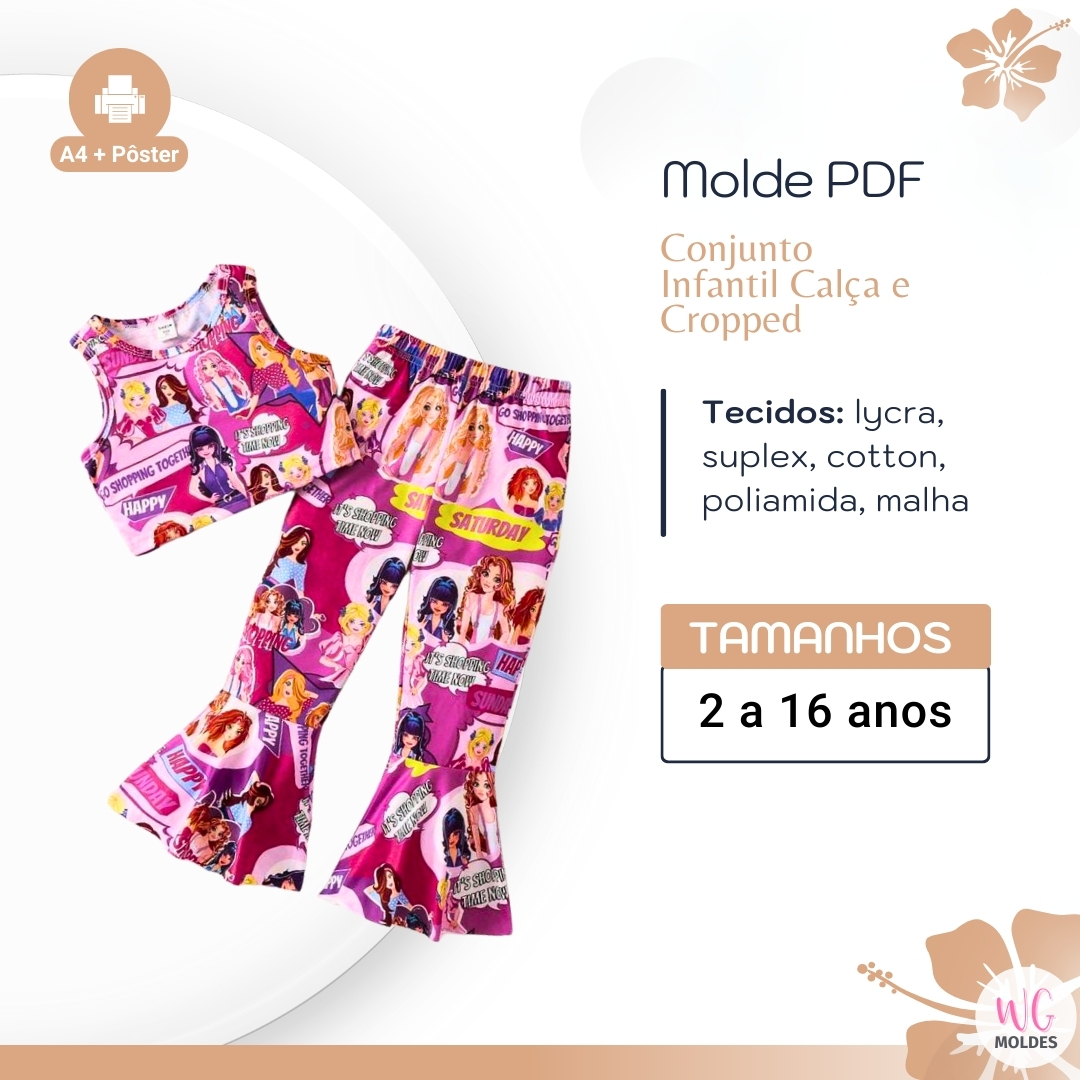 MOLDE CONJUNTO INFANTIL CALÇA E CROPPED