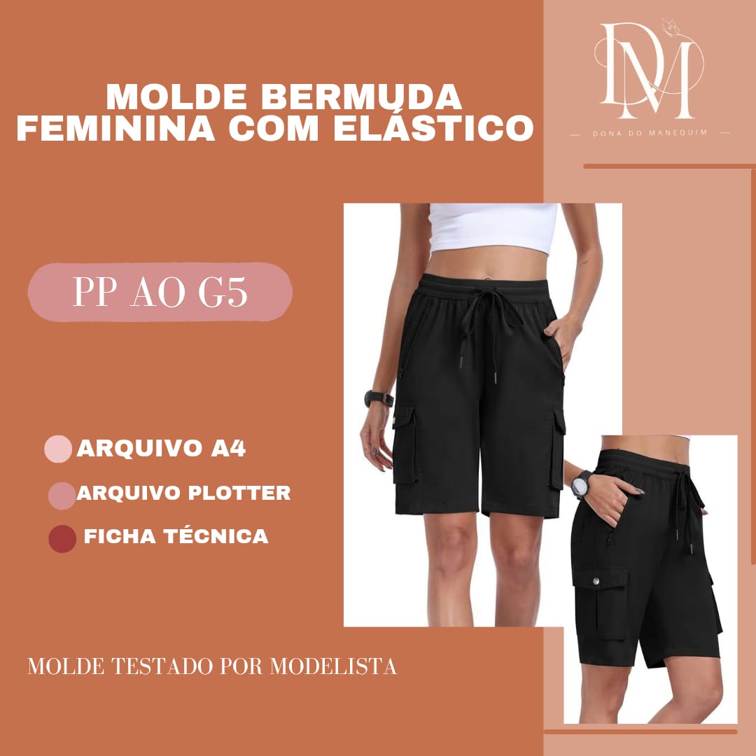 MOLDE BERMUDA FEMININA COM ELÁSTICO NA CINTURA - Dona do Manequim