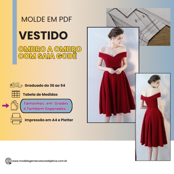 MOLDE EM PDF - VESTIDO OMBRO A OMBRO COM SAIA GODE. - W A MACHADO
