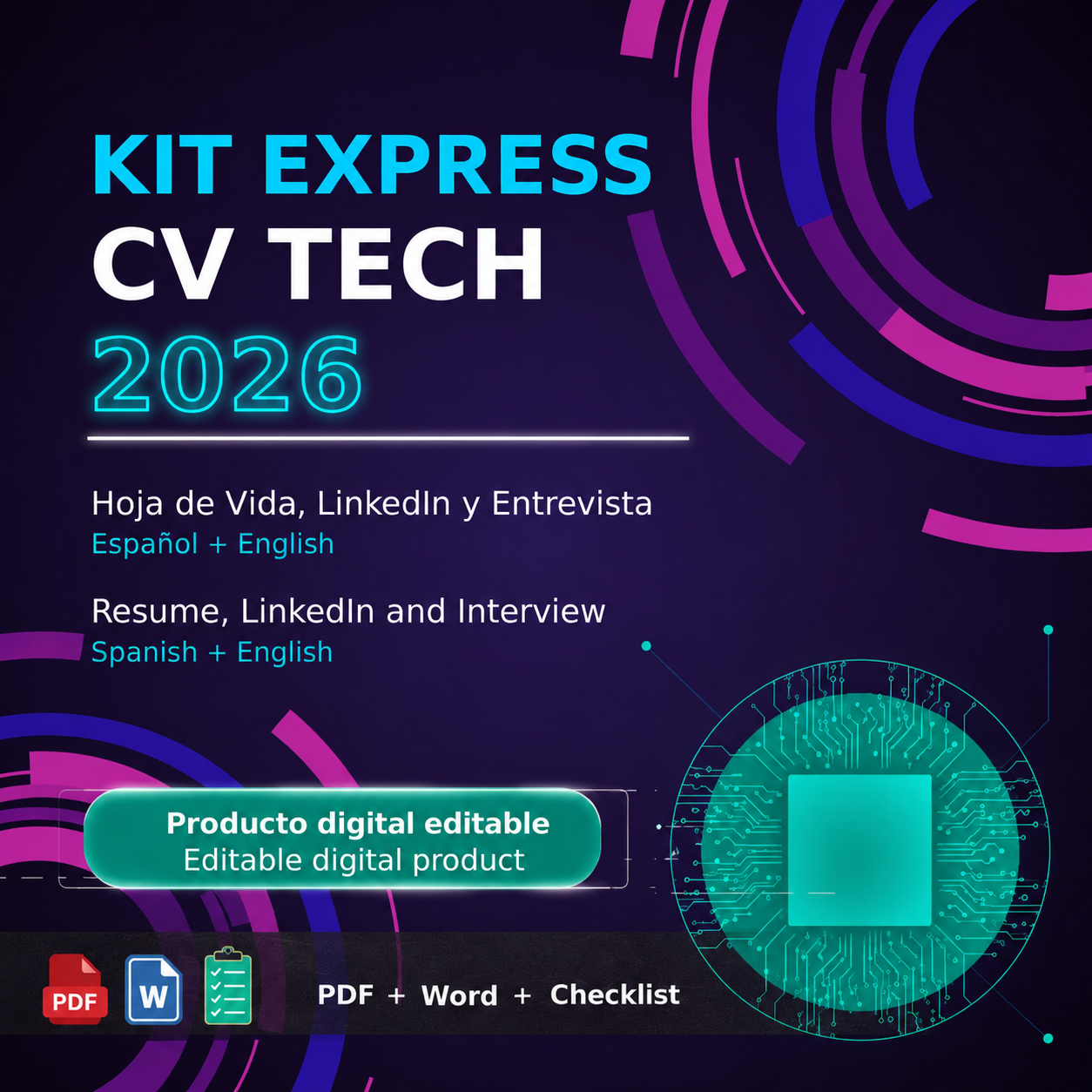 Kit Express CV Tech 2026: Hoja de Vida, LinkedIn y Entrevista Españ...