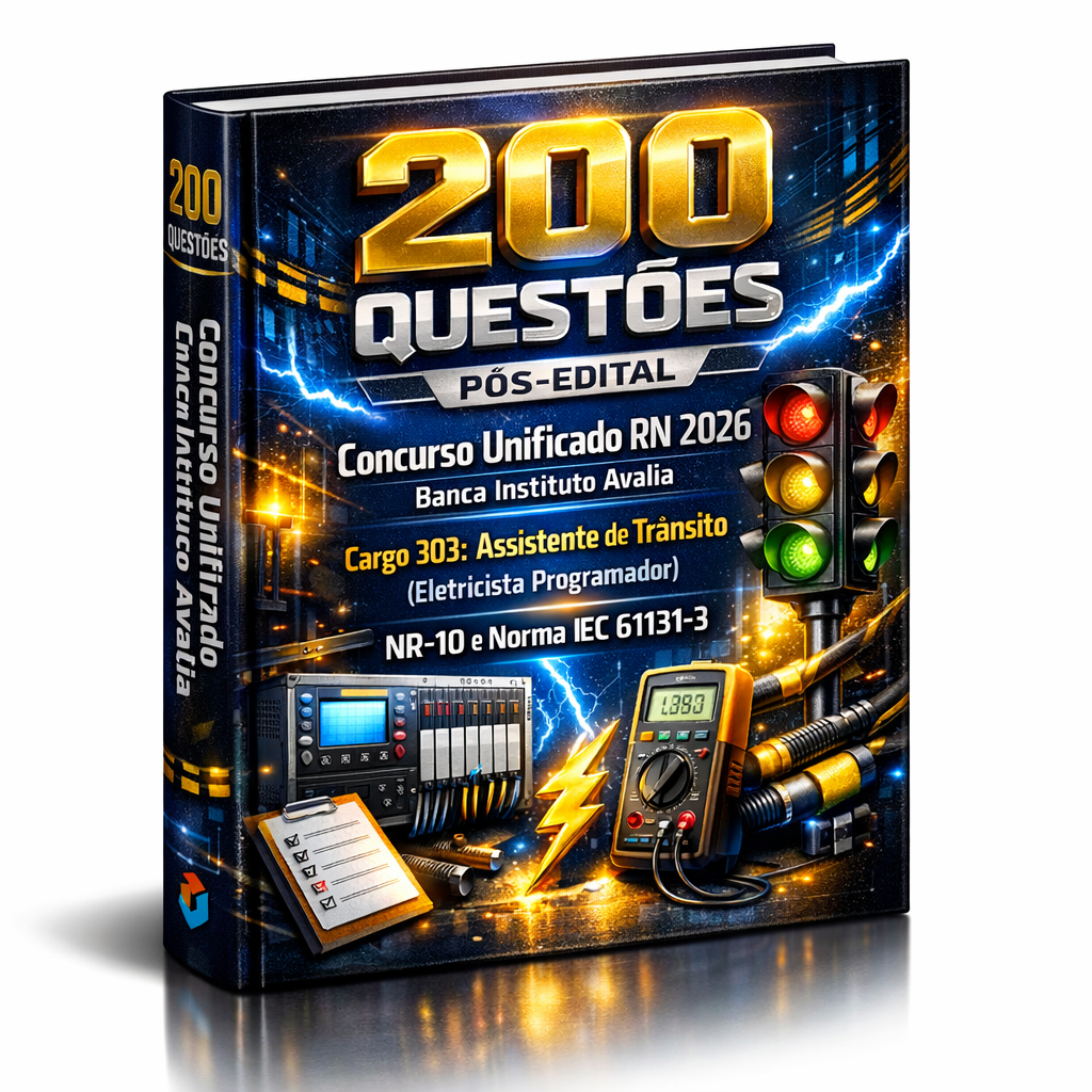 200 Questões Pós-Edital – Concurso Unificado RN 2026 – Banca Instituto Avalia – Cargo 303: Assistente de Trânsito (Eletricista Programador) – NR-10 e Norma IEC 61131-3