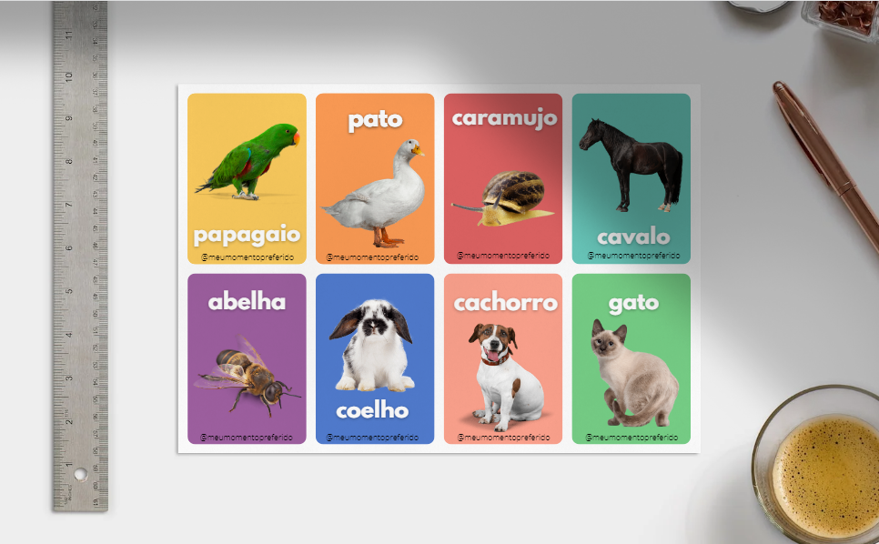 Imagem de capa para o Ebook Flashcards dos Animais. Imprima & Aprenda