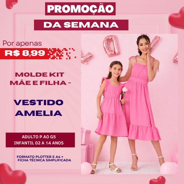 MOLDE KIT VESTIDO MÃE E FILHA AMÉLIA