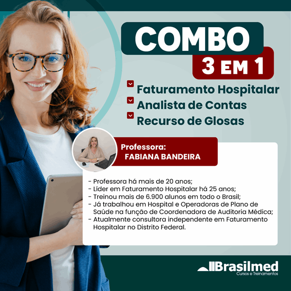 Imagem de capa para o Curso online COMBO 3 EM 1-  FATURAMENTO MÉDICO-HOSPITALAR; ANALISTA DE CONTAS E RECURSO DE GLOSAS