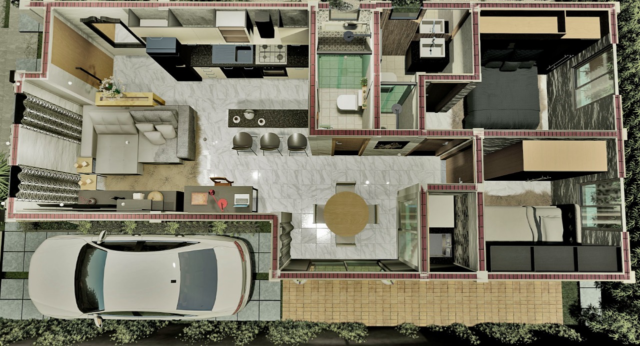 Projeto para casa com 2 quartos (sendo 1 suíte)