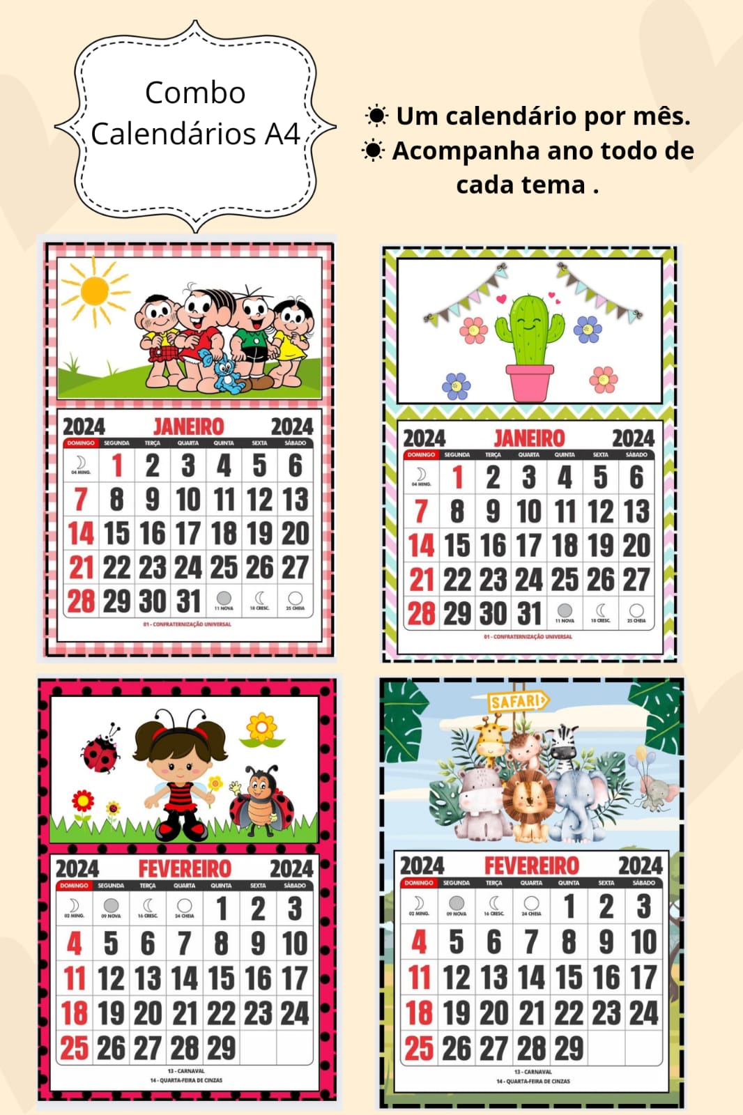 Combo Calendários A4 2024 - FERNANDA OLIVEIRA DA SILVA | Hotmart