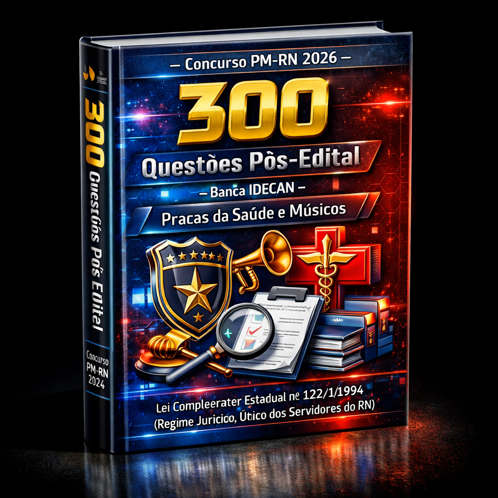 300 Questões Pós-Edital – Concurso PM-RN 2026 – Banca IDECAN – Praças da Saúde e Músicos – Lei Complementar Estadual nº 122/1994 (Regime Jurídico Único dos Servidores do RN)