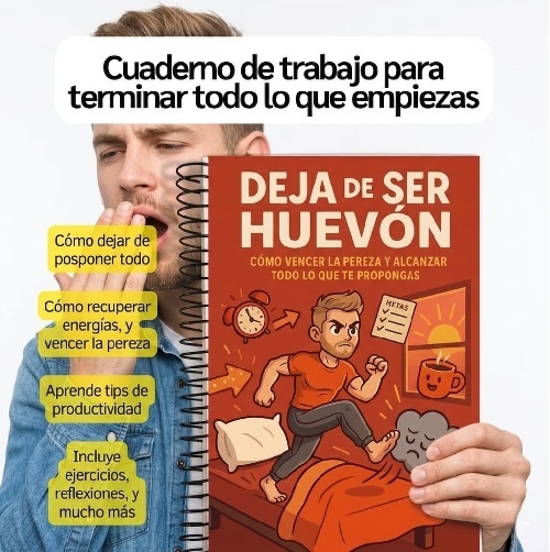 Mockup 3D del cuadernillo digital Deja de ser Huevón