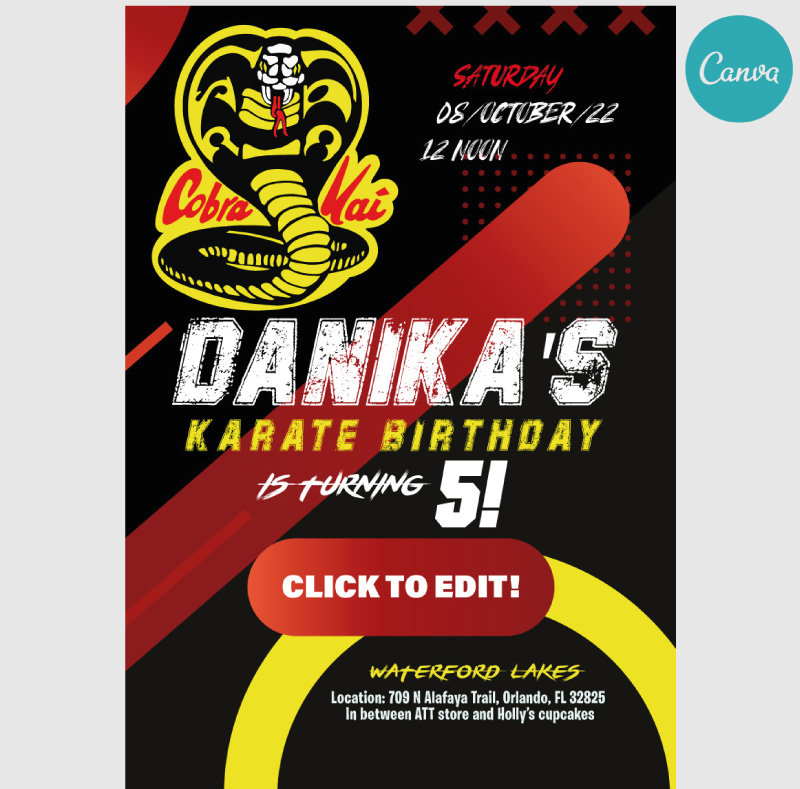 COBRA KAI DIGITAL BIRTHDAY PARTY INVITATION - Jato Design | Hotmart