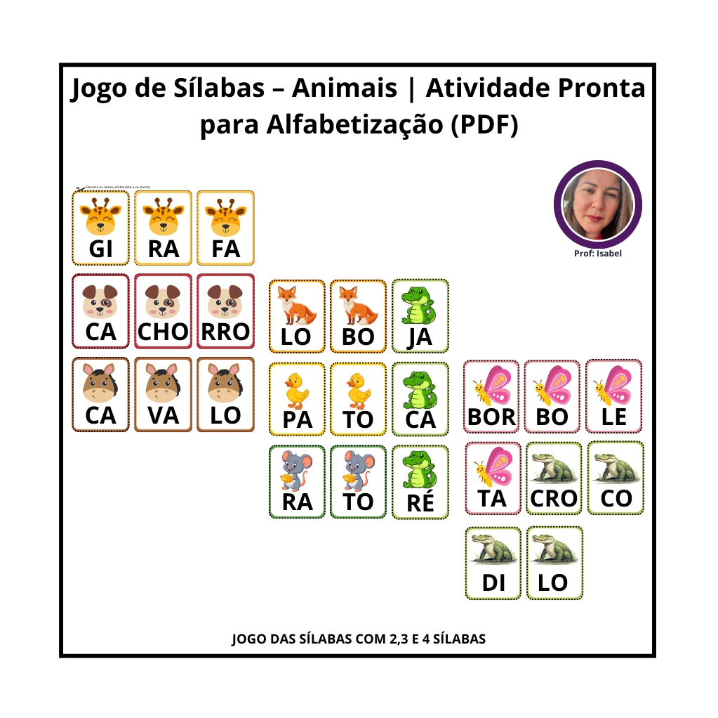 Jogo de Sílabas – Animais | Atividade Pronta para Alfabetização (PD...