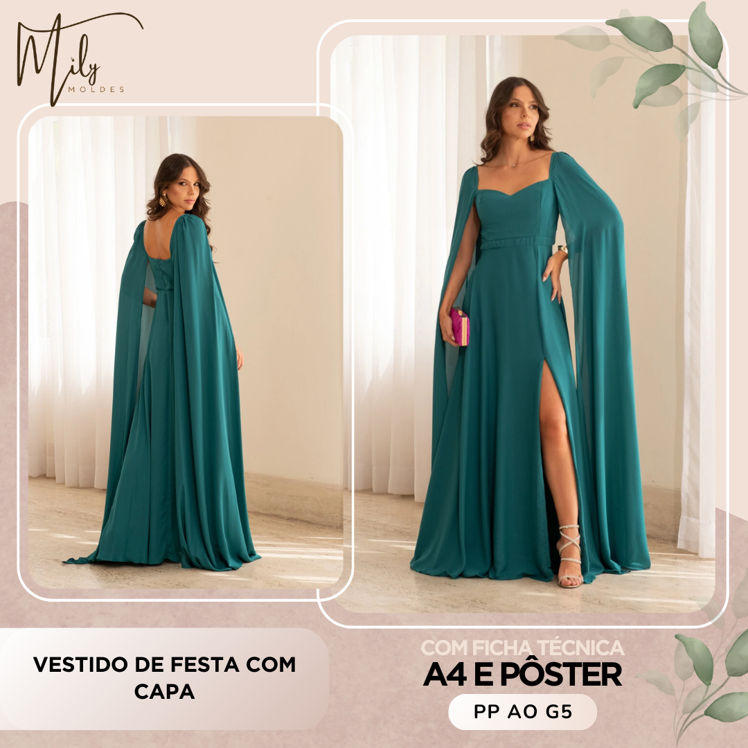 Vestido de Festa com Capa - Mily Moldes | Hotmart