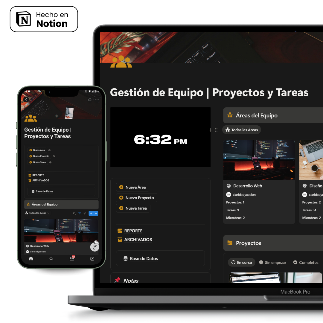 Gestión de Equipo | Proyectos y Tareas | Plantilla Notion | Hotmart