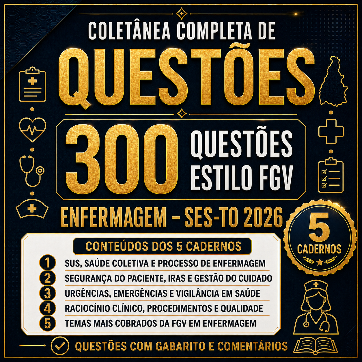 Capa do E-book 300 Questões Enfermagem FGV