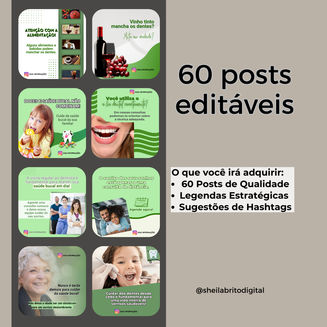 Pacote de 60 Posts com Legendas e Hashtags para Dentistas e Clínicas ...