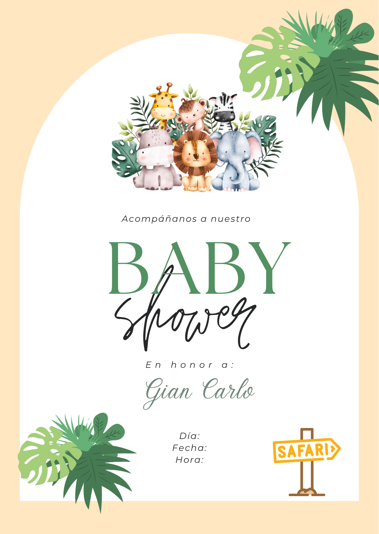 Tarjeta de invitación a baby shower de safari - Kacklyn González | ..., image size:1241x1748