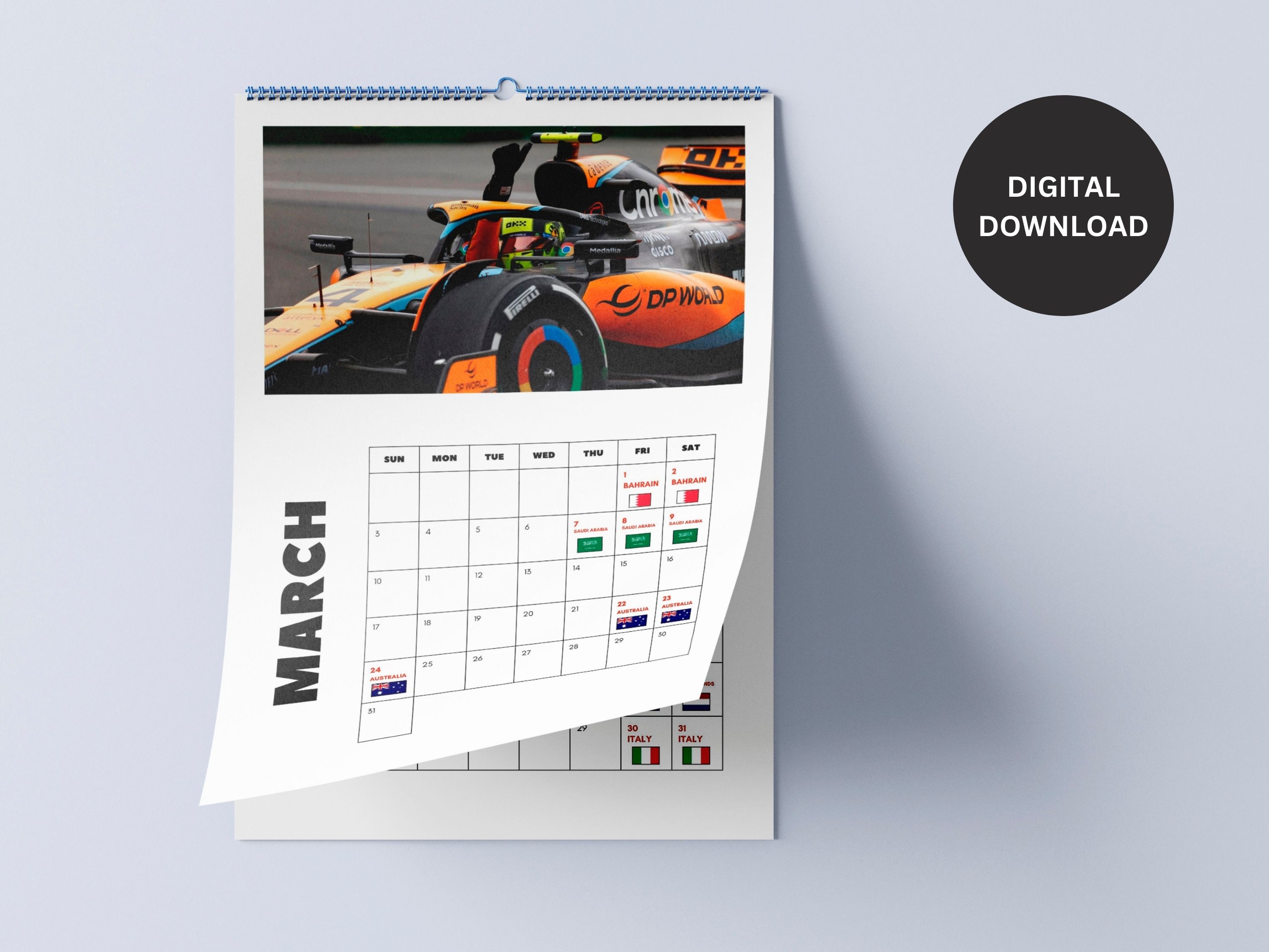 2024 F1 Themed Printable Calendar