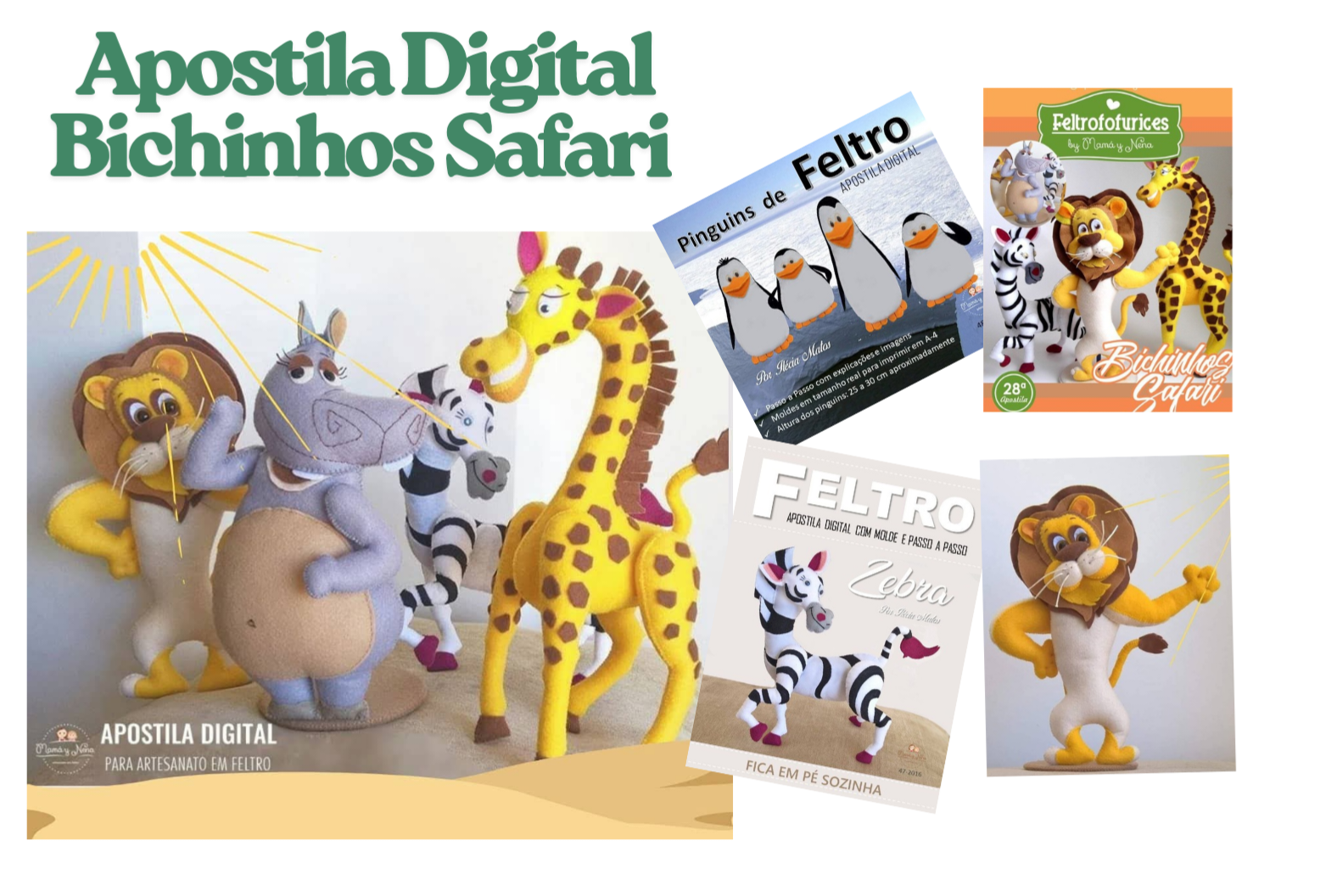 Combo Safari em Feltro – Apostilas Digitais com Moldes e Passo a Passo Completo