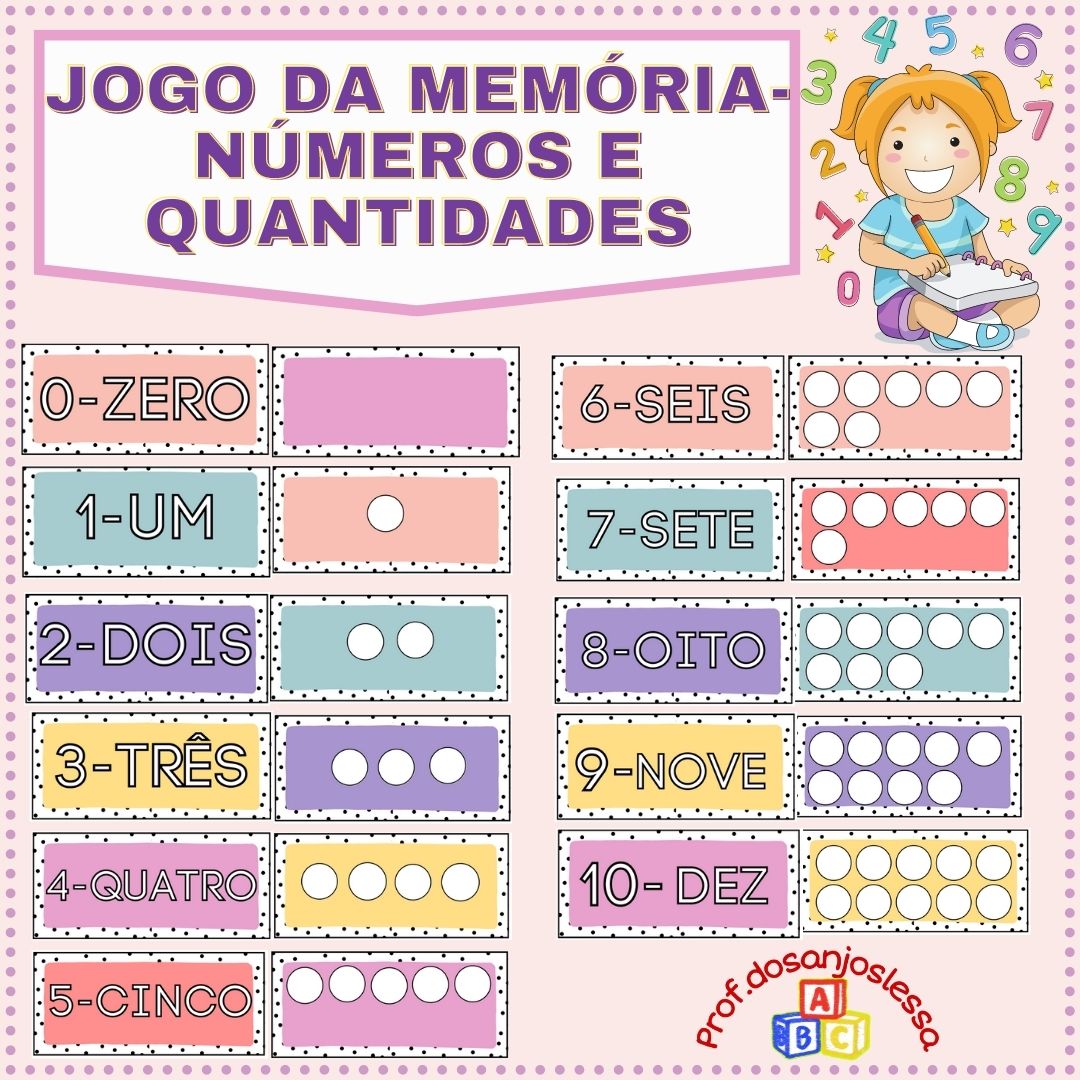 JOGO DA MEMÓRIA- NÚMEROS E QUANTIDADES - Prof.Dosanjoslessa | Hotmart