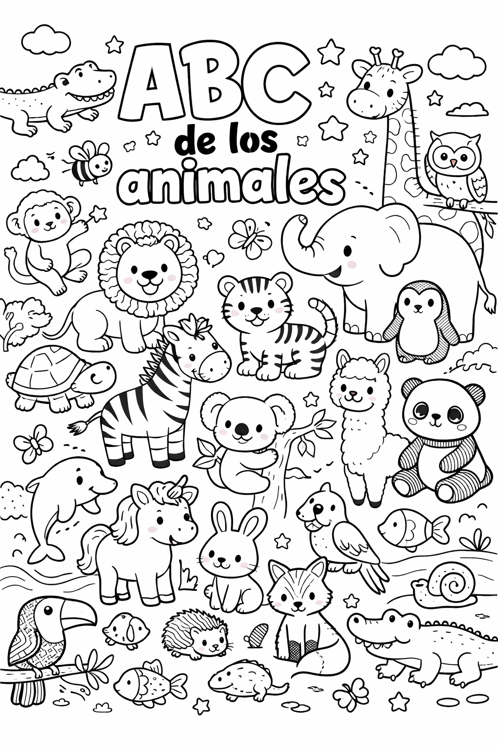 Diversión y Aprendizaje: Libro de Colorear con Animales de la A a l...