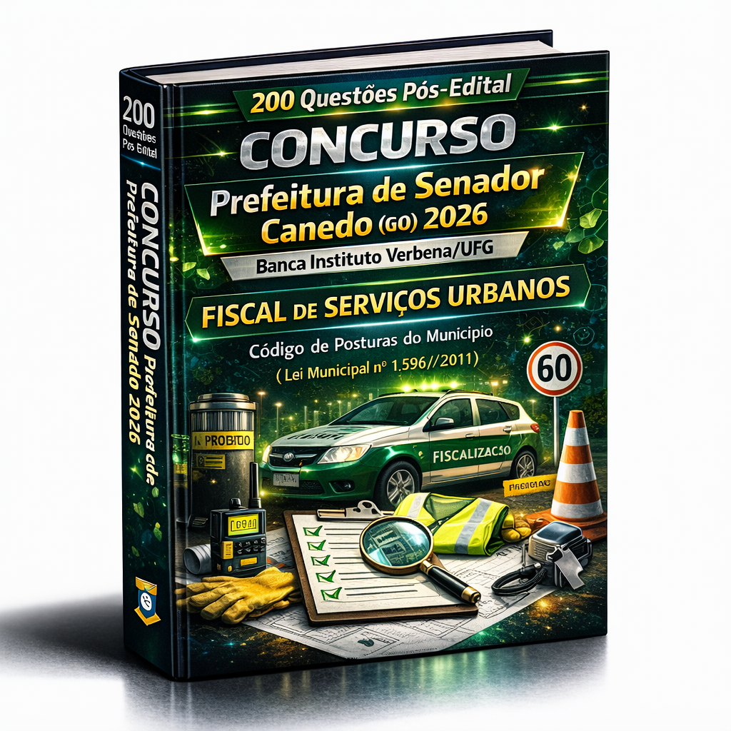 Concurso Prefeitura de Senador Canedo – GO – Banca Instituto Verbena/UFG – 200 Questões Pós-Edital – Cargo: Fiscal de Serviços Urbanos (Código de Posturas do Município – Lei Municipal nº 1.596/2011)