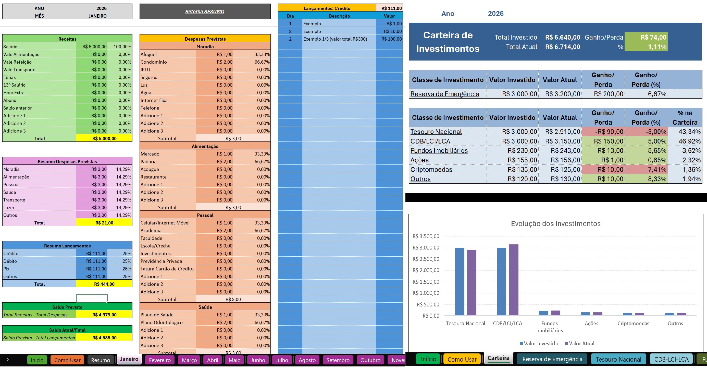 Kit de Planilhas de Controle Financeiro e de Investimentos 2026 - J...