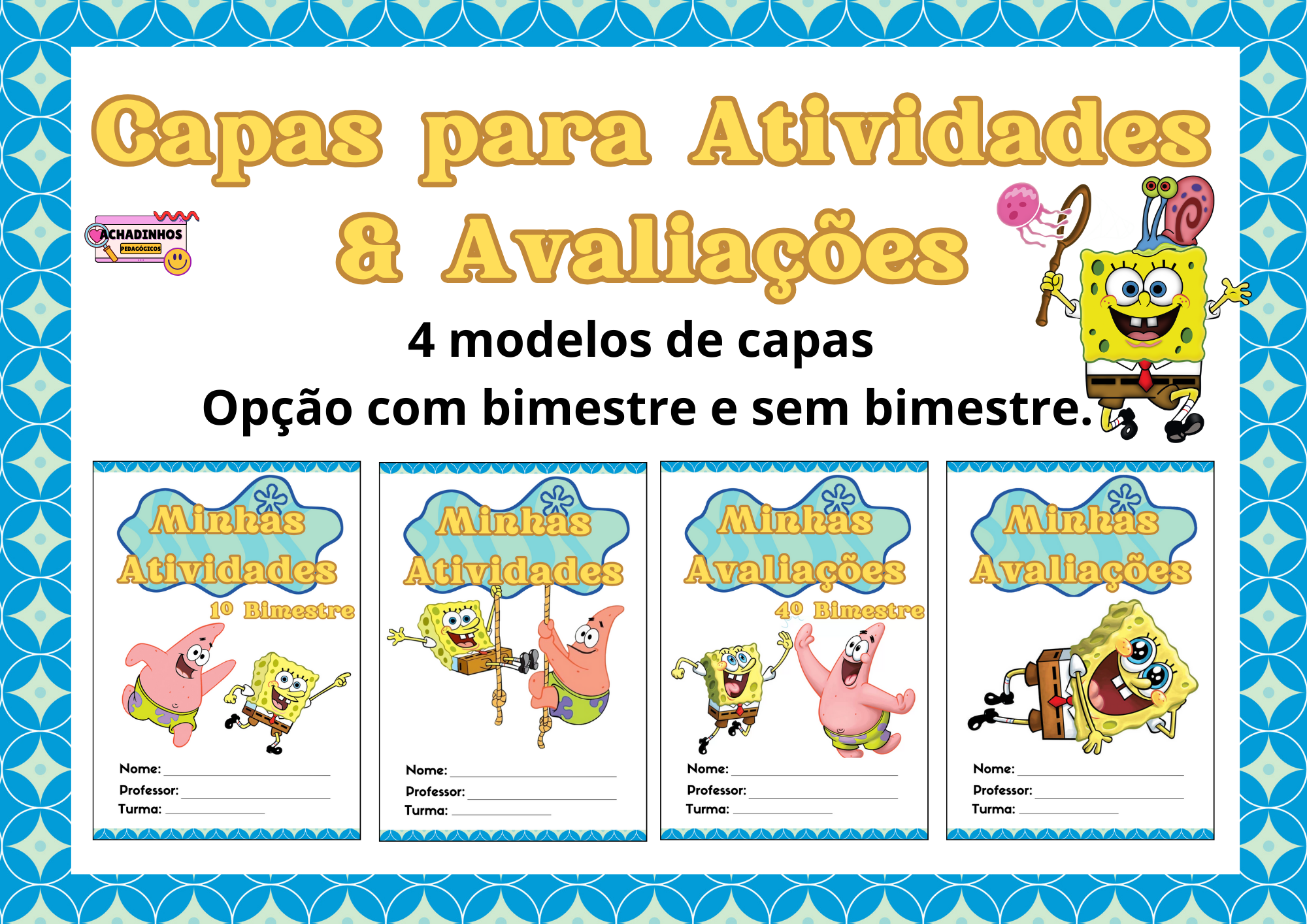 🌟 Capas para Atividades & Avaliações - Bob Esponja - 🔎🏫📗 Ac...