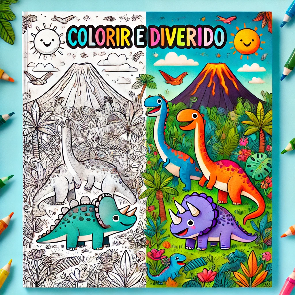Mundo de Cores: 100 Desenhos de Dinossauro para Pintar