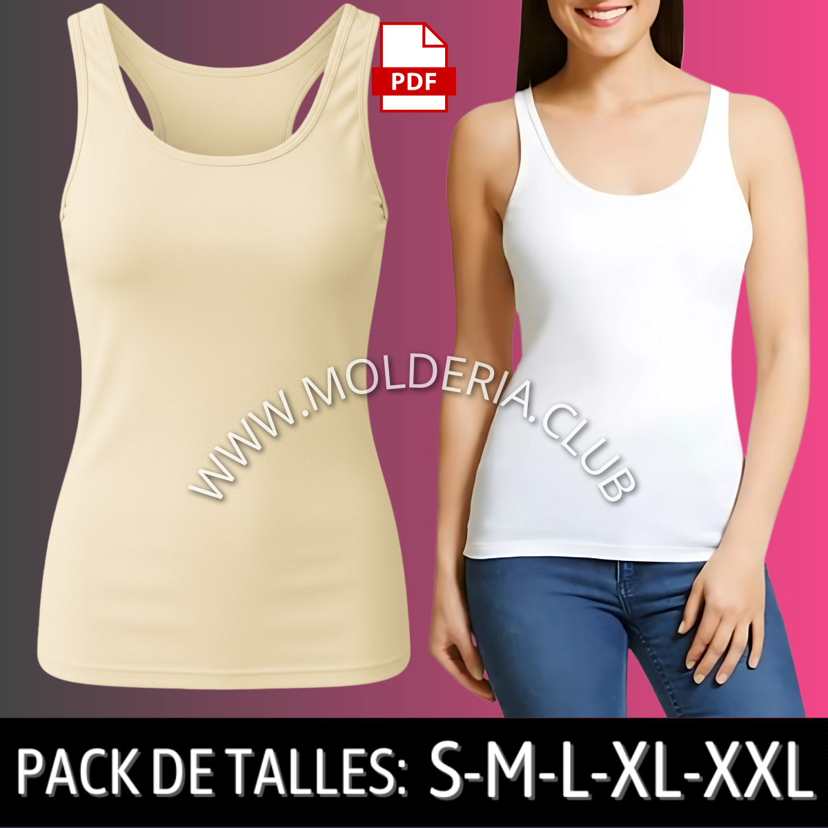 Patrón de Costura de Musculosa Deportiva para Mujer - Molde de Camiseta sin Mangas