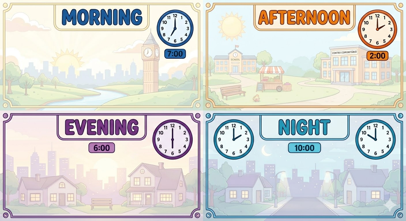 Day Rrom Times 🌞 DAILY ROUTINE & TIMES OF THE DAY – ROTINA DIÁRIA E PERÍODOS DO D...