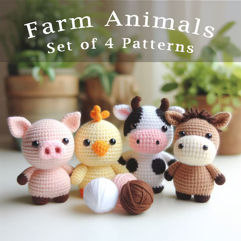 Farm Animal Crochet Pattern Set – 4 Amigurumi PDF Patterns - Magica...