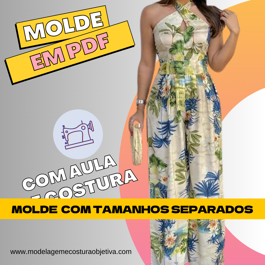 Imagem de capa para o Curso online MOLDE EM PDF - MACACÃO PANTALONA DECOTE CRUZADO COM AULA DE COSTURA. (COM AULA DE COSTURA)