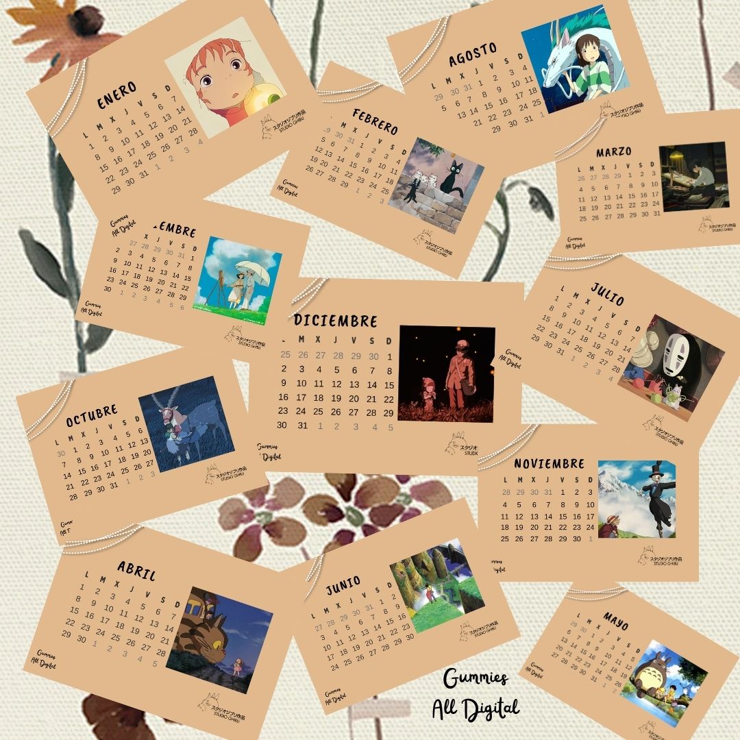 Calendario 2024 (studio ghibli) Pamela Fernanda Hotmart