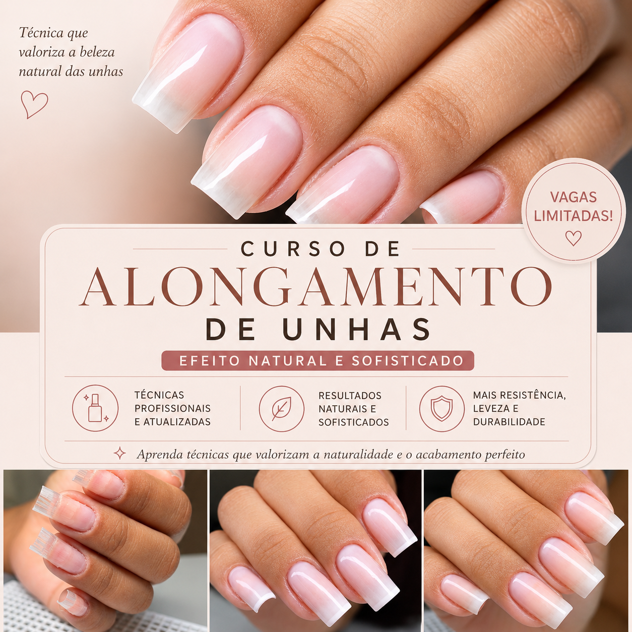 Curso Alongamento em unha fibra de vidro aspecto natural
