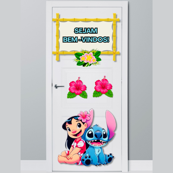 Painel de porta volta às aulas tema stitch