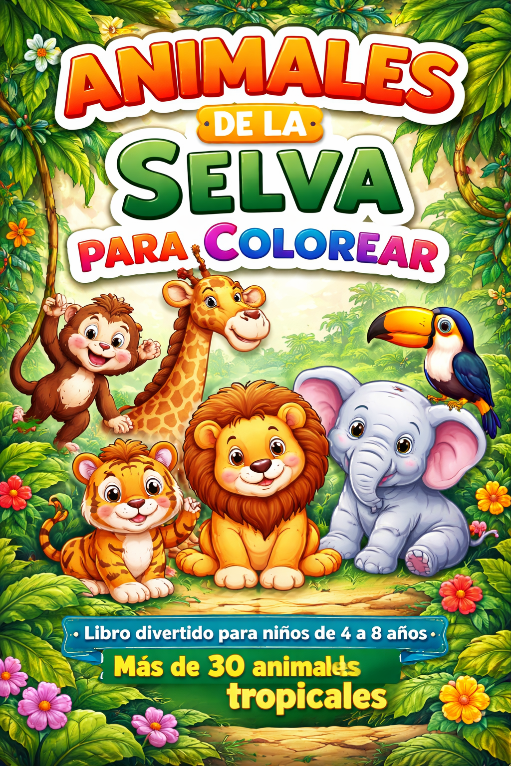 Animales de la selva para colorear para niños de 4 a 8 años | Hotmart
