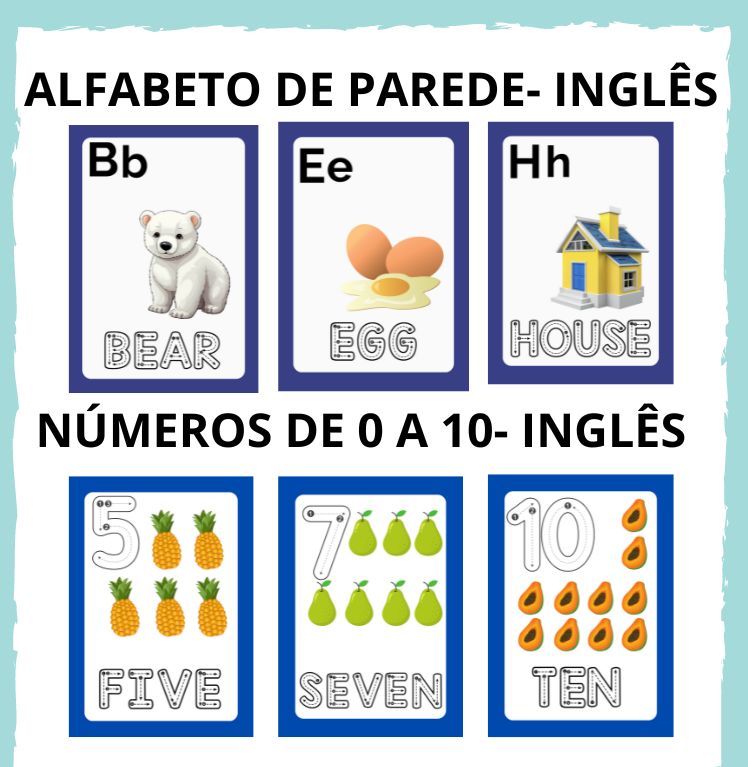 ALFABETO DE PAREDE - INGLÊS + NÚMEROS DE 0 A 10 - INGLÊS