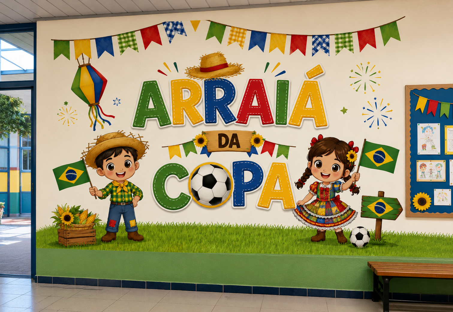 🎉🇧🇷 MURAL ARRAIÁ DA COPA JUNINA 🇧🇷🎉 - ESPAÇO VENDAS DE MATERI...