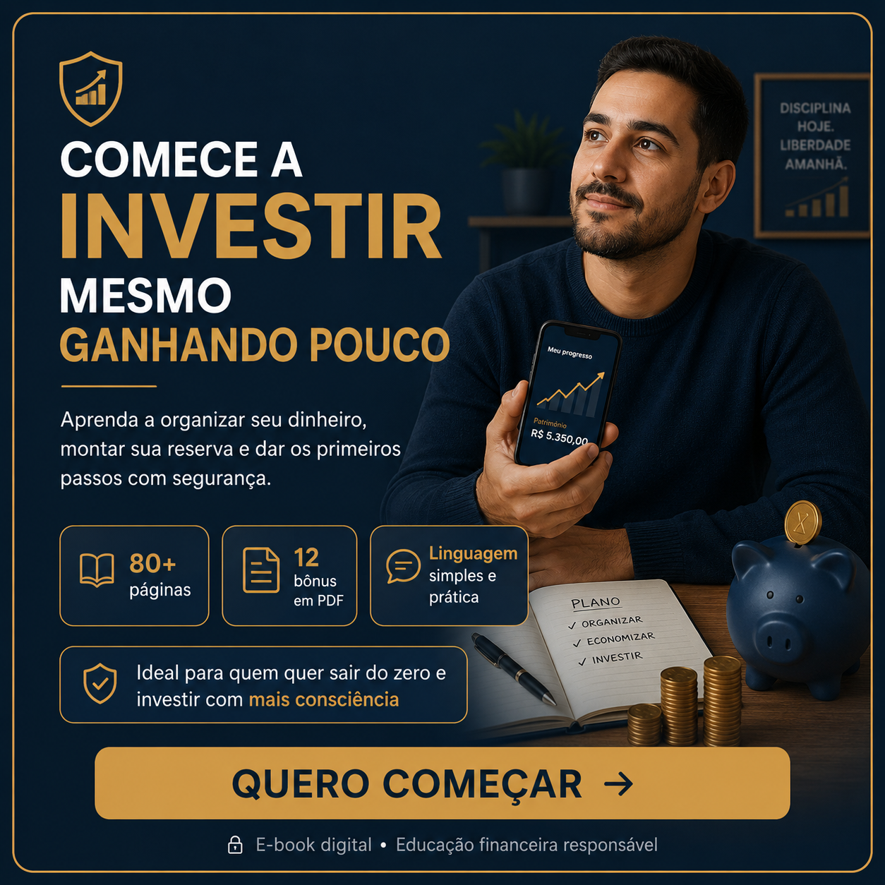 Investindo com Pouco: Guia Completo para Começar Mesmo Ganhando R$ 2.000 por Mês — produto da categoria Cursos