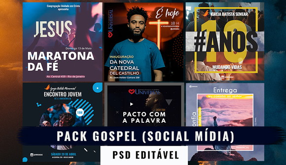 Pack Mídias Sociais Editável - Gospel -75 Artes (PSD)