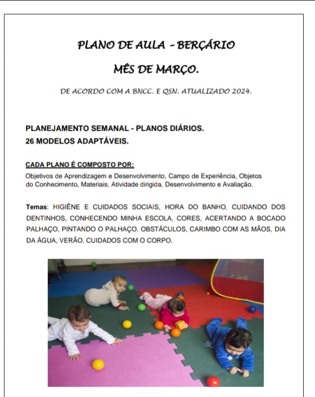 PLANO DE AULA – BERÇÁRIO MÊS DE MARÇO. DE ACORDO COM A BNCC. E QSN...