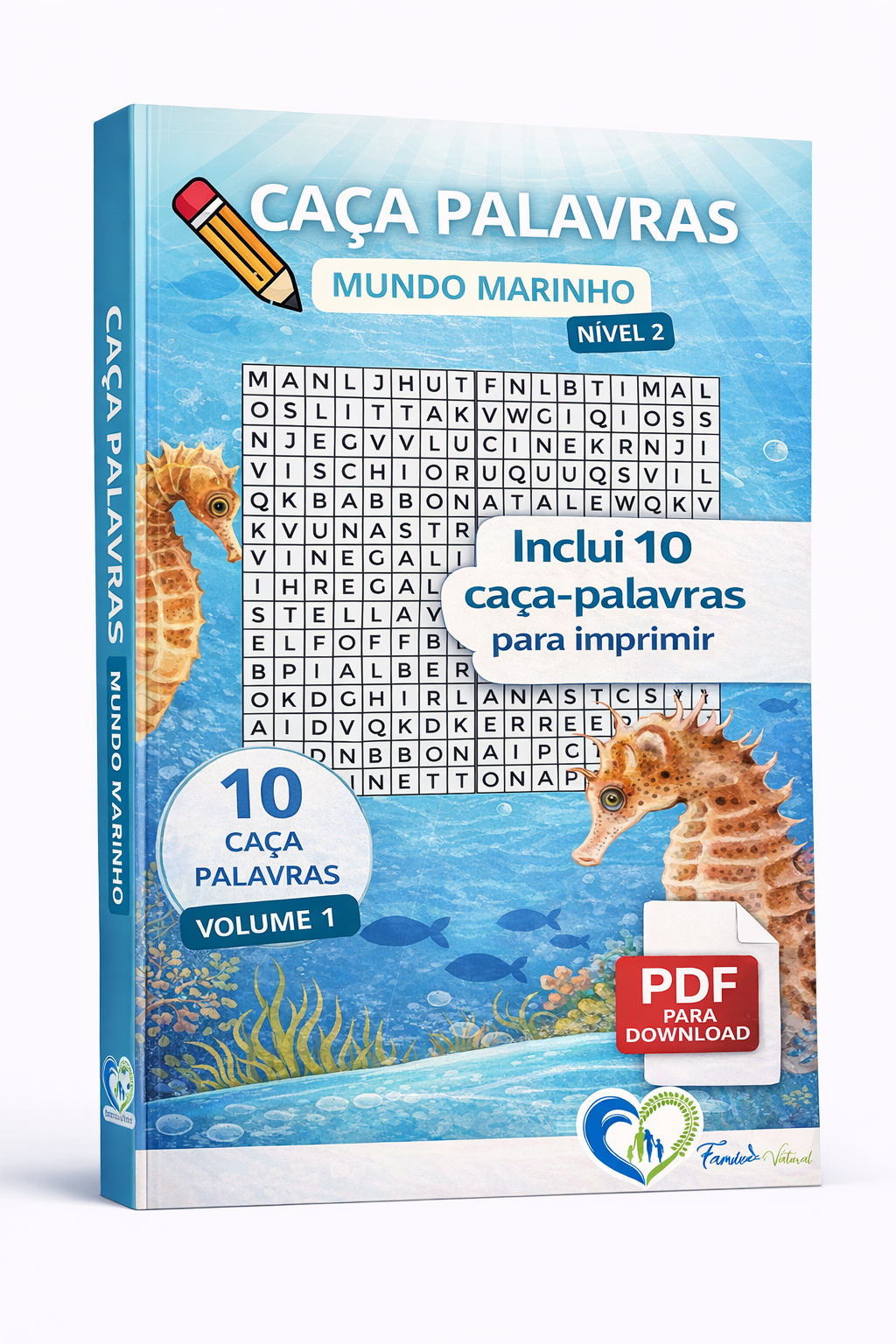 Caça-palavras Mundo Marinho – Nível 2 | Volume 1: Cavalo-marinho