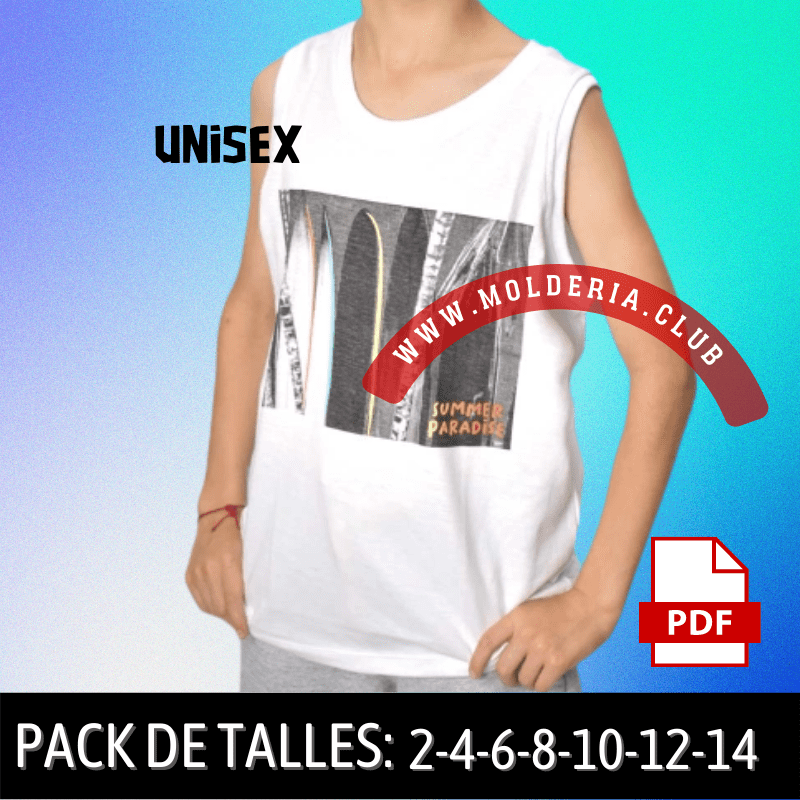 Patrón de Costura de Musculosa Infantil Unisex - Molde de Remera sin Mangas