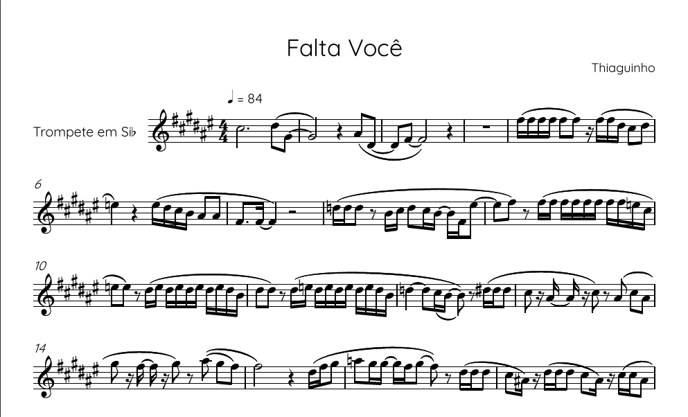 Partitura Falta Você Trompete Solo Thiaguinho Solos Instrumen