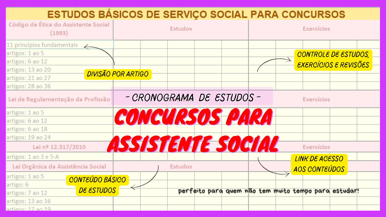CRONOGRAMA BÁSICO DE ESTUDOS - ASSISTENTE SOCIAL - Julie Larissa