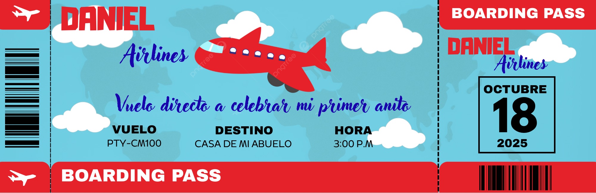 Invitación digital cumpleaños boleto de avion - Matsuri Naomi Acost...