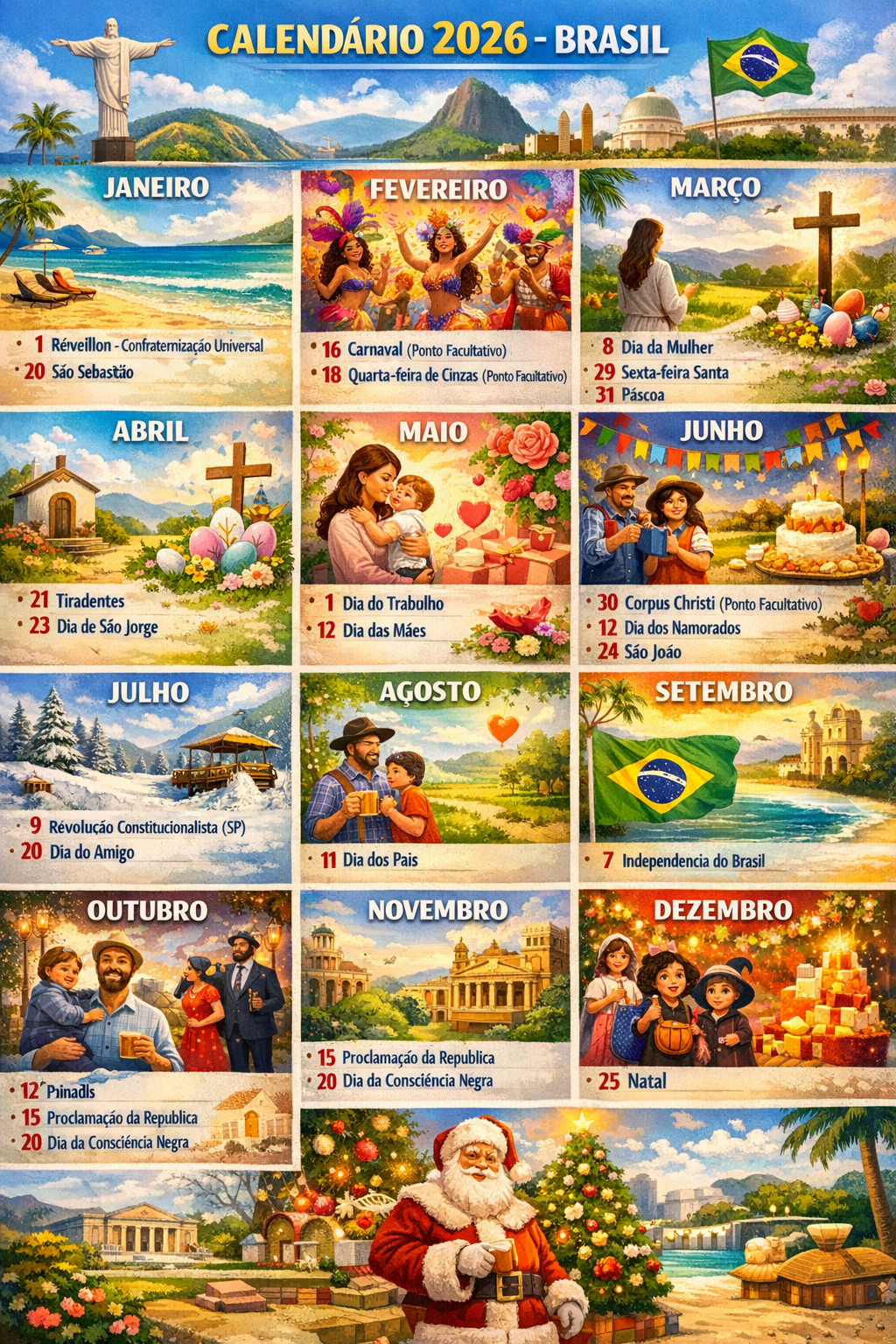 Calendário 2026 Completo Com Todos Feriado e Datas Comemorativas ...