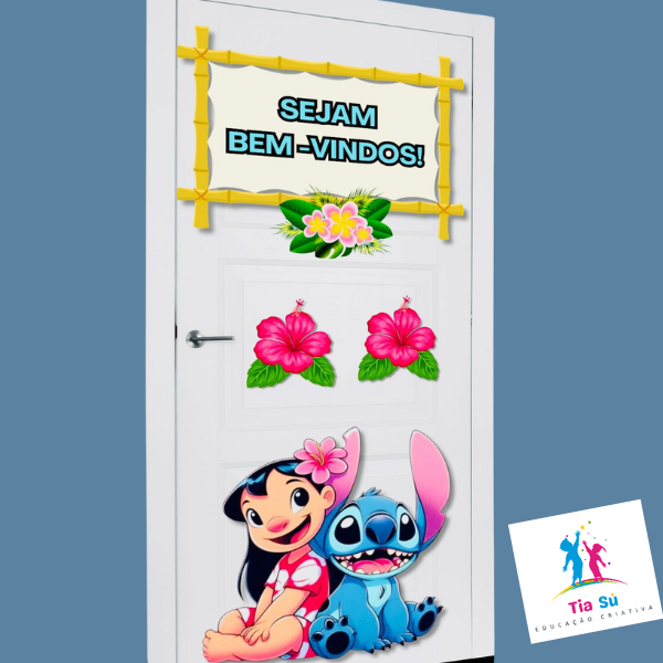 PAINEL DE PORTA VOLTA ÀS AULAS - STITCH E MOANA